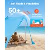 Beach Tent Sun Shelter, UPF50+ Sun Protection, 6.6 ft Tall, 7.5x7.5 ft, Easy Pop Up Beach Canopy with Sandbags, Stability Poles, Sand Shovels